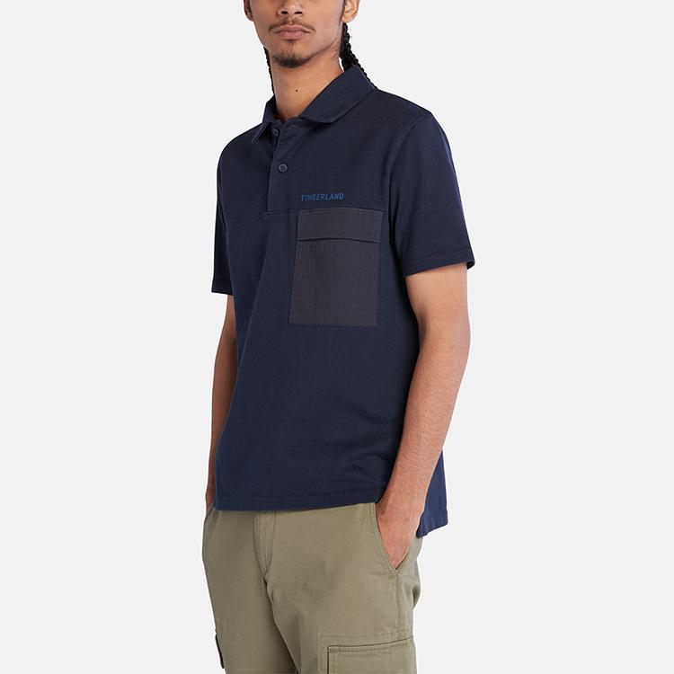 Timberland Solid Color Logo Print Casual Short Sleeve Polo Shirt Men Polo Shirts Deep-Sapphire-Blue A666W-433