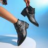 Fashion 2025 New Retro Pointed Toe Leather Thick Heels Women Chelsea Boots Black Brown Modern Shoes Rivet Belt Buckle Ankle Boot
