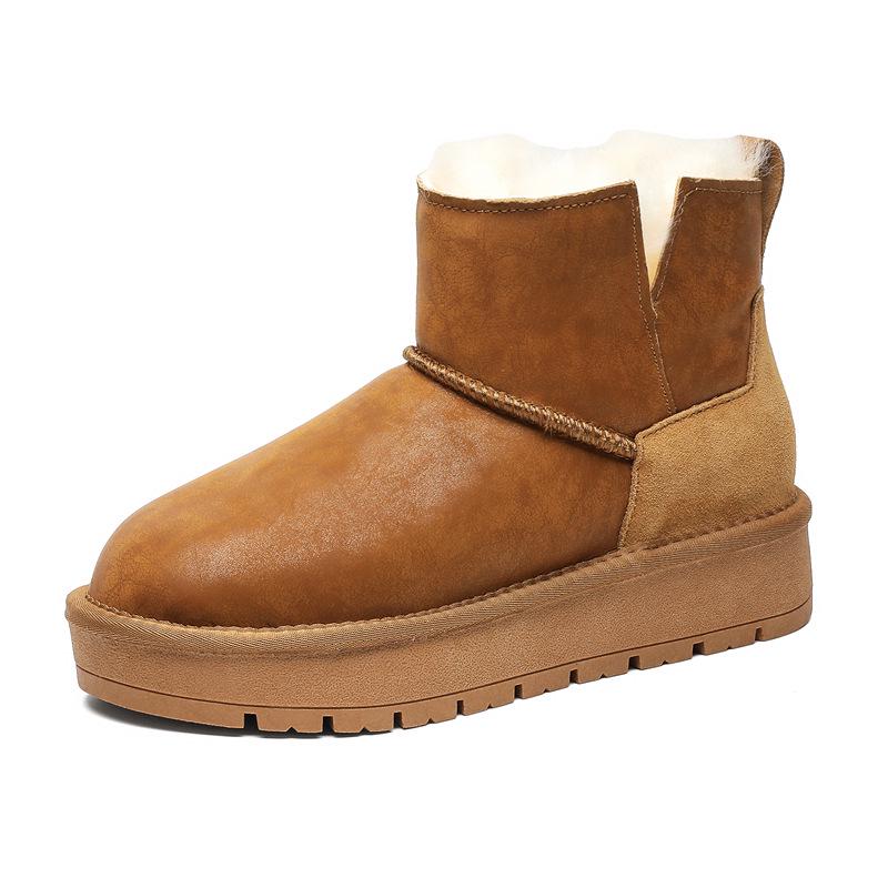 Women's Waterproof Sheepskin Snow Boots - Short, Thick-Soled, Fleece-Lined, Winter 2025