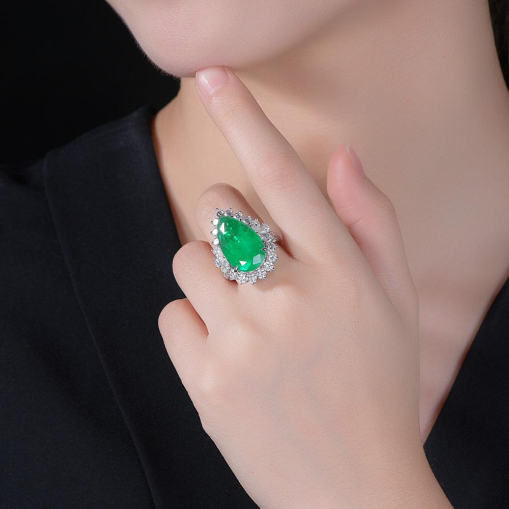 Wosikate Luxury Copper Water Drop Emerald Ruby Sapphire Opening Ring For Women Wedding Jewelry Banquet Finger Ring
