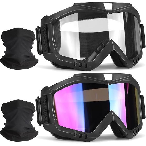 Dirt & Motocross Bike Goggles, 2-Pack Windproof Racing Goggles For ATV, Ski & Snowboard Clear+multicolored