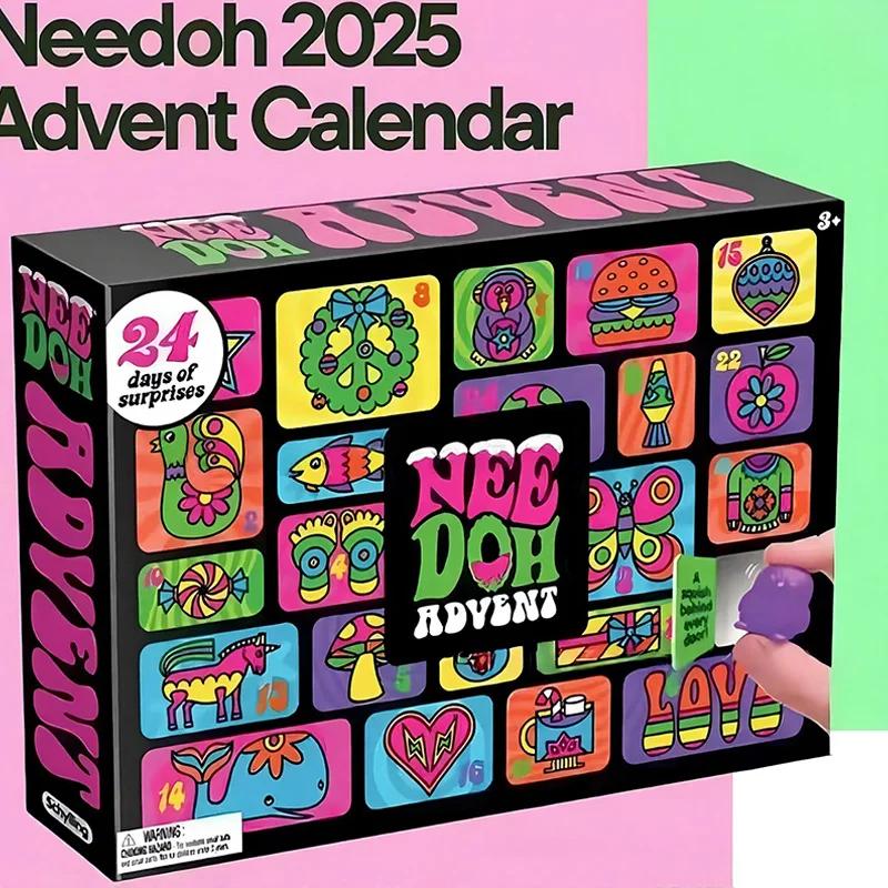 2025 NeeDoh Adventskalender Geschenk für Kinder 24 Tage 3D PVC Puppen Countdown Weihnachten 2026 Neujahrs Überraschungsgeschenke 28  22  3.5cm pink