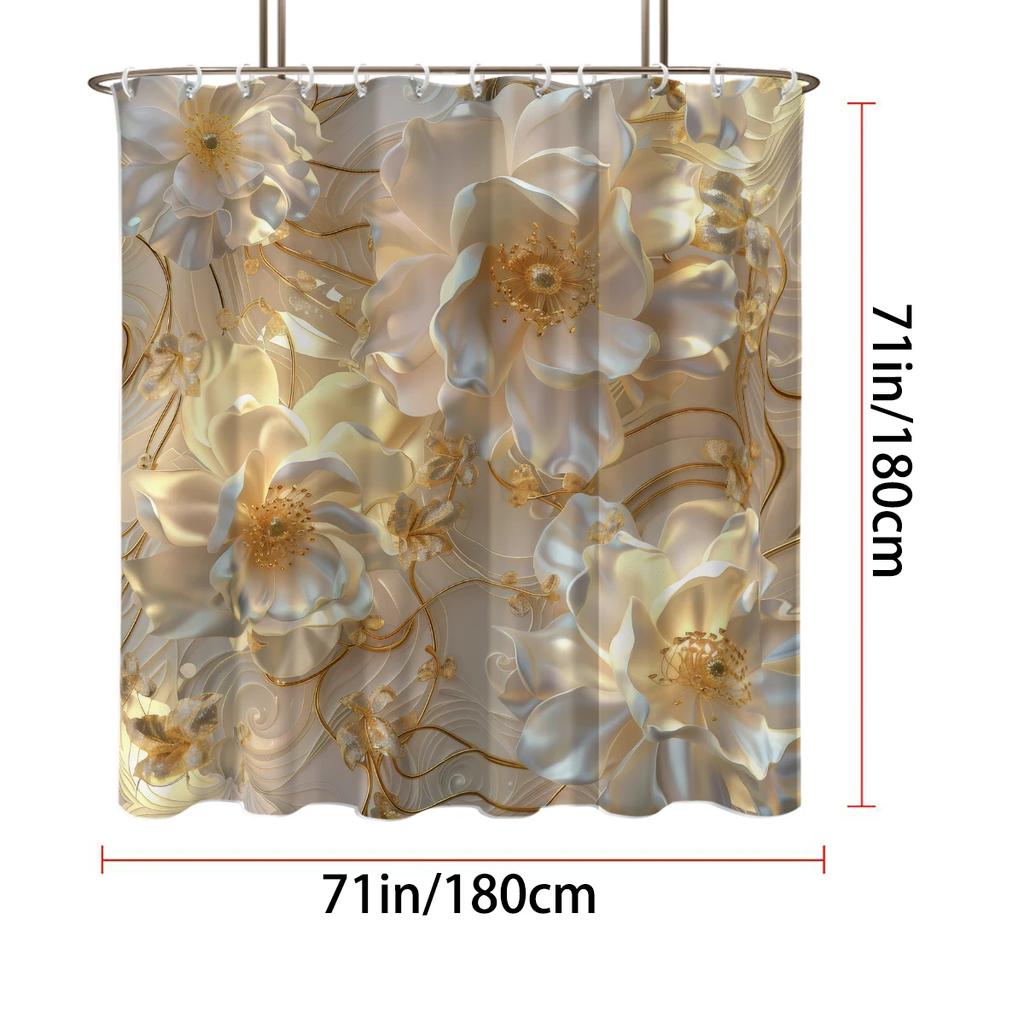 1PC 3D relief flower pattern printed shower curtain, waterproof, with 12 hooks, bathroom showers, bathtub, home use