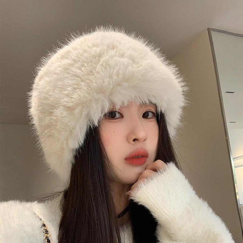 Autumn and Winter Faux Mink Hats for Women High End and Versatile In Winter Plush Fisherman Hats Headwear Warm and Ear Protecting Mongolian Hats