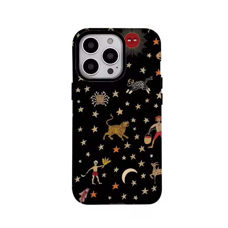 Creative Fashion Zoo Star Art Phone Case For iPhone 16 15 14 13 12 11 Pro Max 16E X XR XS Max 7 8 Plus Shockproof Black Cover