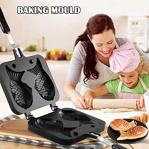 BTFirst Taiyaki Maker, Home Use, Direct Fire, Teflon Coated, Non-Stick, for BBQs, Gas Stovetops, and Charcoal, with Handle, Taiyaki Tool, Japanese Swe