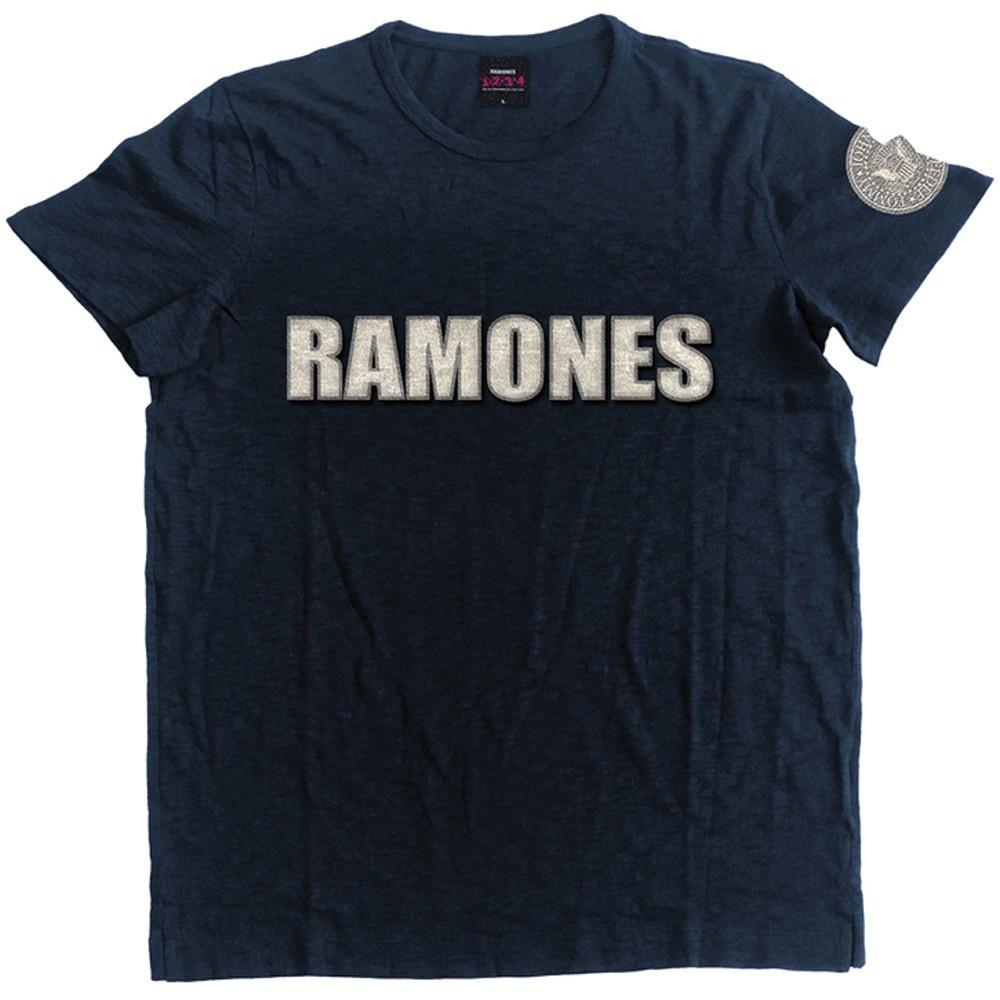 Ramones Логотип и Печать Президента Винтажная Футболка Средняя Темно-синяя Унисекс Футболка S