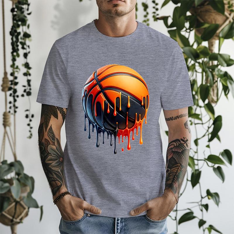 Melting Basketball Art Unisexs Front Print T Shirt Cool Sports Graphic Tee Casual Short Sleeve Top Great Gift For Basketball Fans