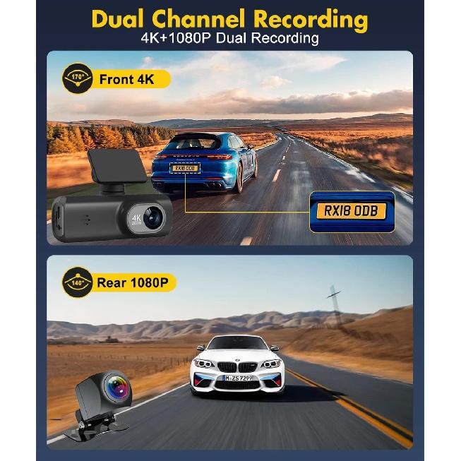 Soam Dash Cam 4K+1080P Dual-channel Dash Car Camera Recorder With GPS WiFi Car DVR 24H Parking Monitor Black Box