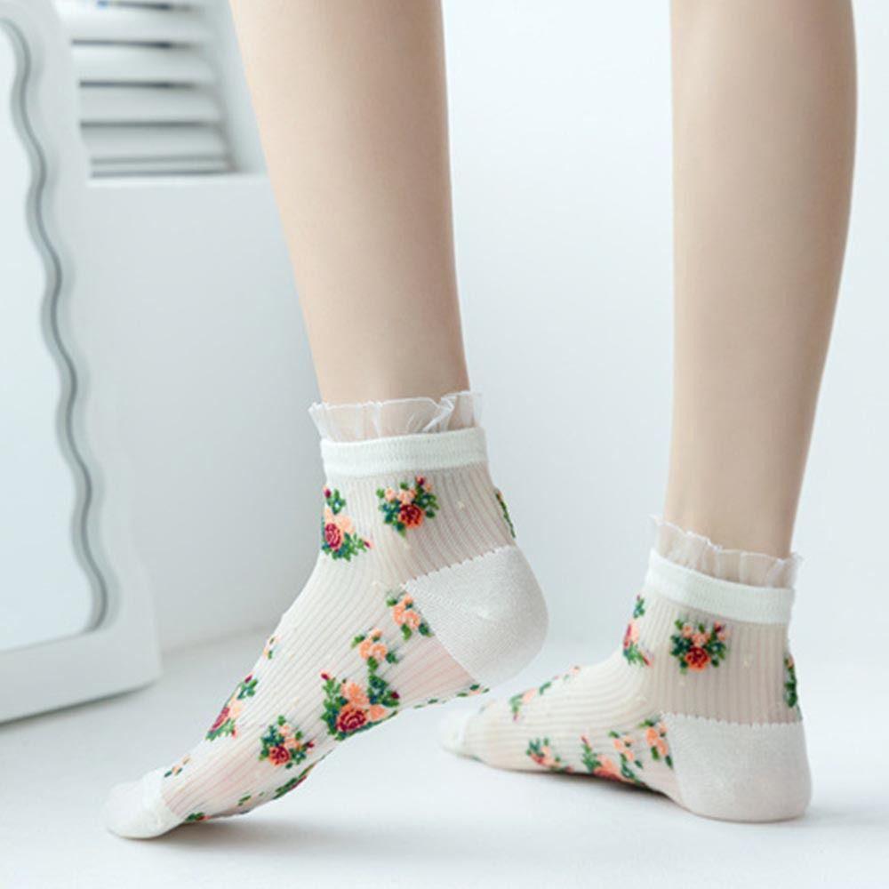 

Floral Element Transparent Ankle Socks Anti-Friction Foot Lace Ruffle Socks JK Lolita