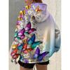 Chaqueta con capucha para mujer con estampado de mariposas y flores, cierre completo de cremallera - Diseño vibrante y colorido de mariposas y flores