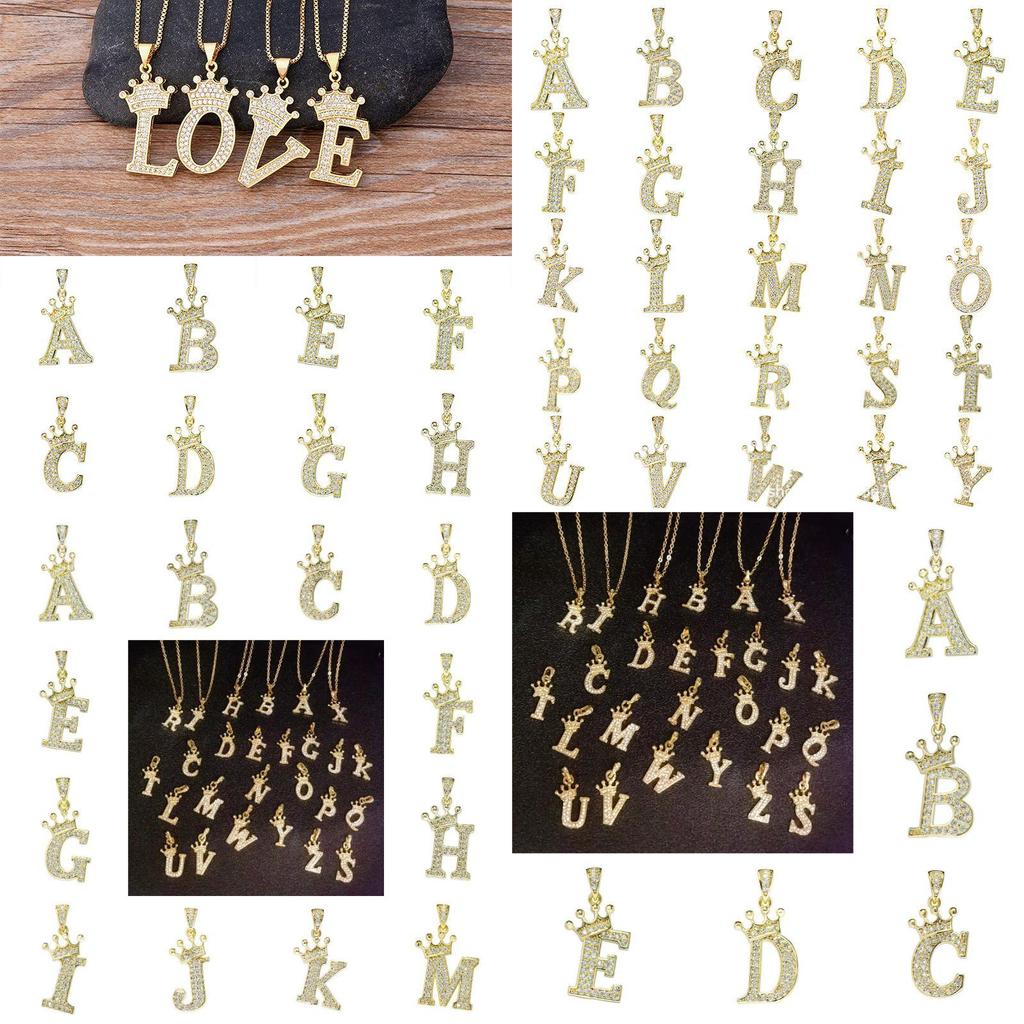 Luxurious Gold Alphabet Necklace With Crown Pendant For Women And Girls