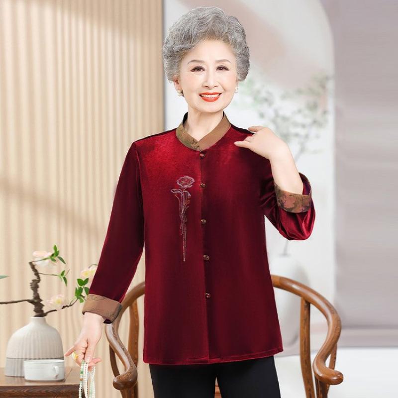 

Праздничная одежда женский золотой бархатный топ с длинными рукавами 5XL [recommended 150-80kg] бордовый