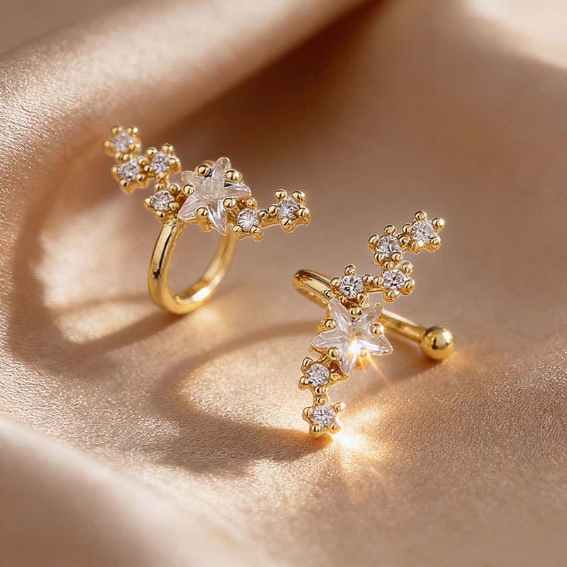 1Pcs Fashion Gold Color Star Ear Clip for Women Exquisite Sparkling Zircon No Piercing Cartilage Ear Cuff Wedding Jewelry Gift