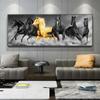 Six Running Black and Gold Horse Animals Posters and Prints Art Canvas Painting Wall Art Picture for Living Room Classical Mural No Frame
