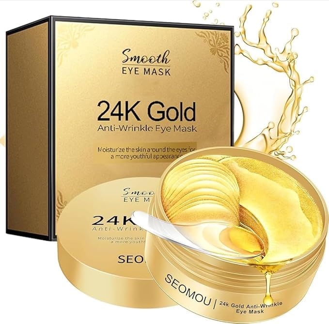 ECOSPIT CONTAINER 24k Gold Under Eye Patches, Pack of 60 Eye Cooling Gel Pads, eye mask, Collagen Skin Care Products, Eye Patches for Puffy Eyes ma
