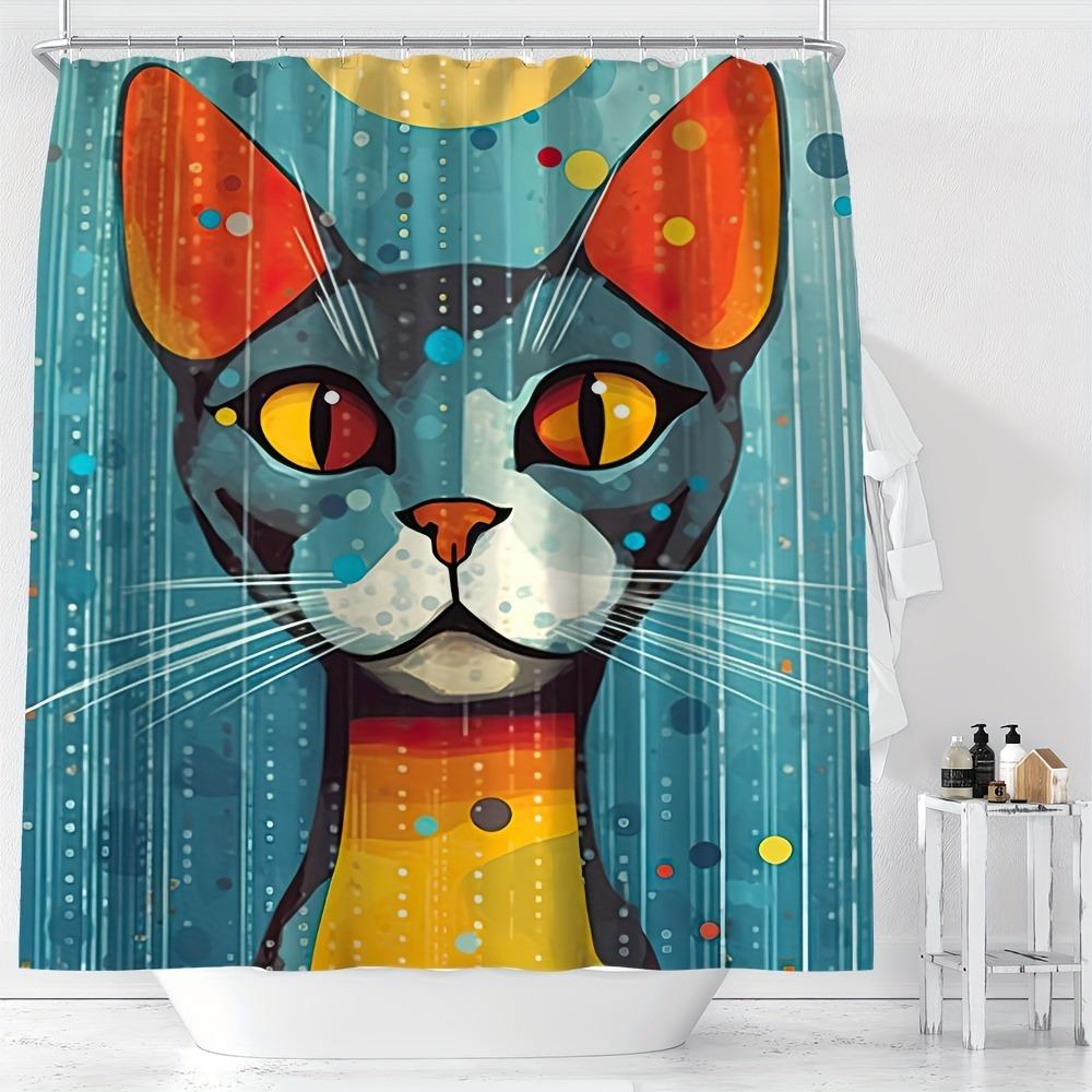 

Colorful Cartoon Cat Pattern Shower Curtain Washable Dirt-Resistant Shower Head Waterproof Polyester Bath Curtain For Home Decor W60H190(CM)-1 Pcs