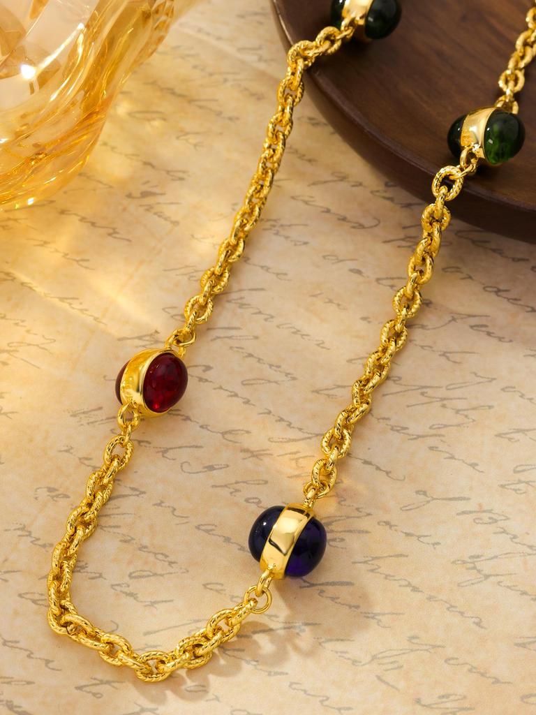 Vintage Baroque Double-Sided Long Glass Bead Necklace for Women