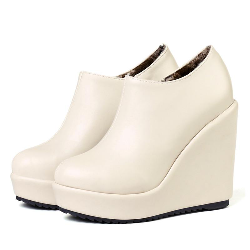 

Мода 2025 Осень Зима Новые Стильные Женские Ботильоны Сексуальная Платформа Круглый Носок Танкетка Ботильоны Женские Ботинки Mujer Размер 32-43 Черный Бежевый 34