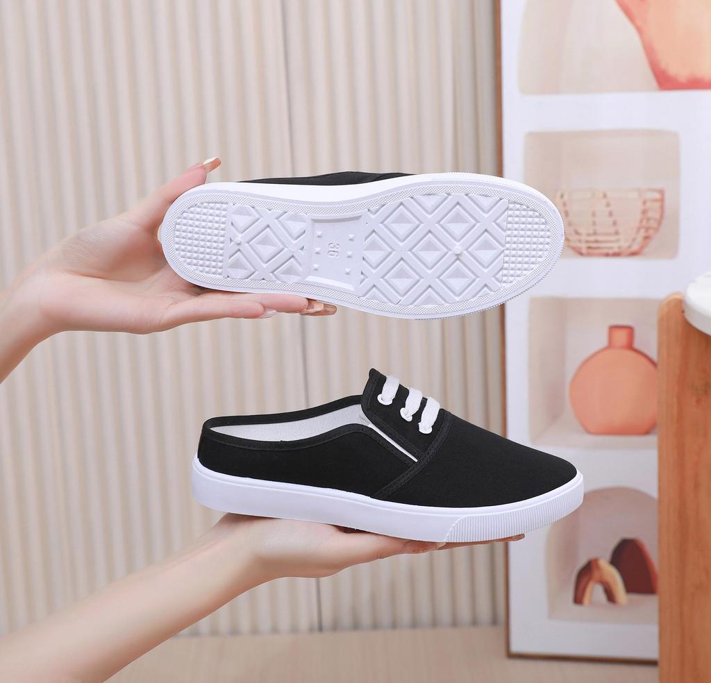 White Women's 2024 Summer Versatile Two-Way Flat Canvas Slip-On Shoes