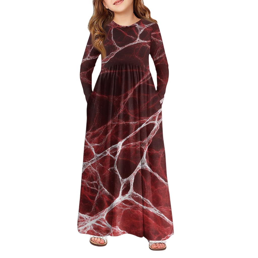 Girls' Maxi Dress Halloween Day- Long Sleeve Pocket Dress