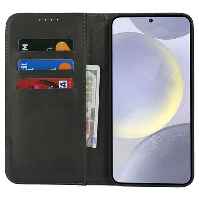 For Samsung Galaxy S25+ Case PU Leather Calf Textured Magnetic Closing Smart Phone Cover