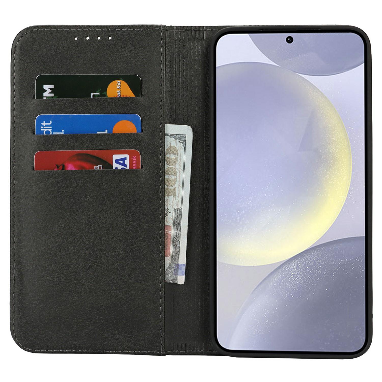 

For Samsung Galaxy S25 Case PU Leather Calf Textured Magnetic Closing Smart Phone Cover Light Brown