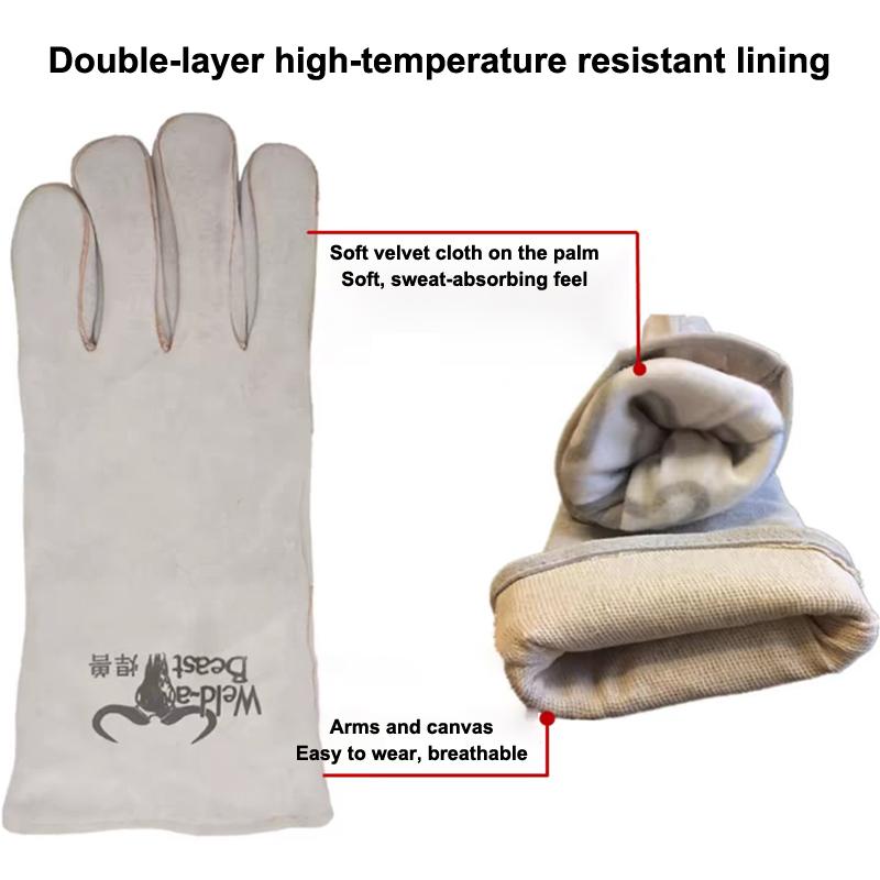 1 Pair Heat-Proof Metal Welding Protector Gloves Cowhide Flame-Retardant Welding Work Gloves Soldering Welding Gloves Tools