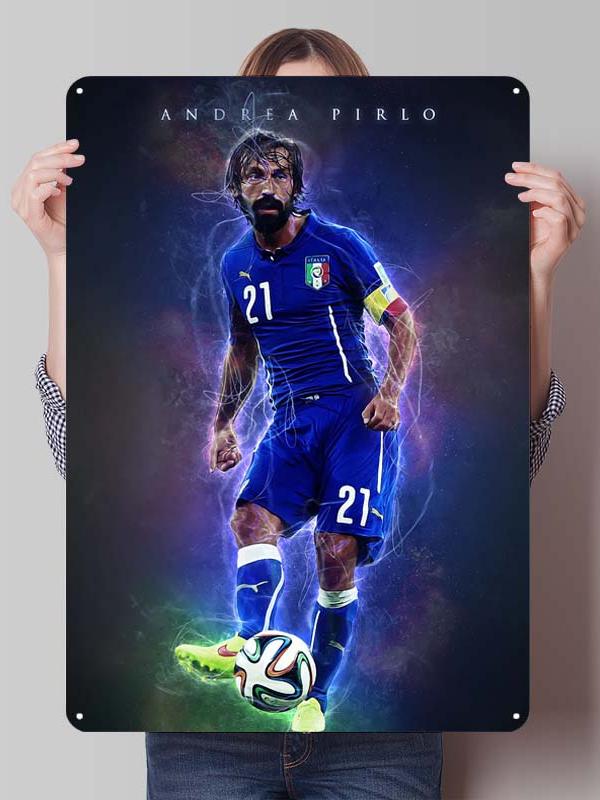 Andrea Pirlo Football Player Metal Posters Wall Art of Murals Custom Made Metal Tin Sign Plaque for Wall Decoration Retro Decor