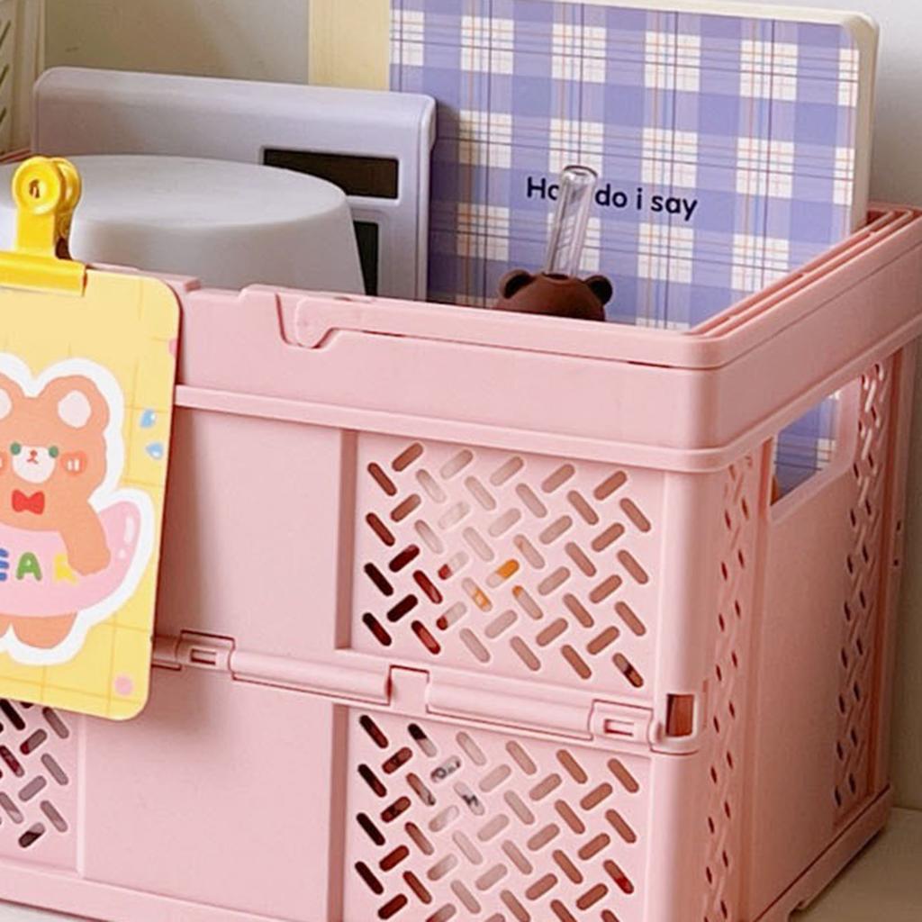 Folding Picnic Basket Stackable Storage Box Plastic Grocery Shopping Basket with Handles for Outdoor Home