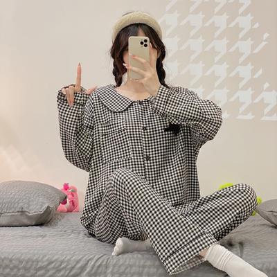 Plus Size Pajama Mujer Cherry Print Sleepwear Set Long Sleeve Top+Pants Ruffle Homewear Skin-Friendly Breathable
