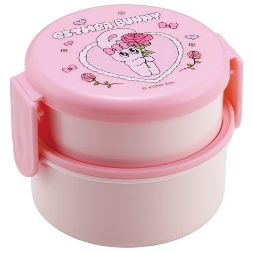 Skater Round Bento Box, 500ml Capacity, Two Tiers, with Fork, Made in Japan, Esther Bunny, ONWR1-A