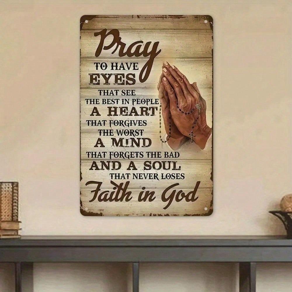 Vintage Metal Tin Sign Inspirational Quote Wall Decor Prayer Room