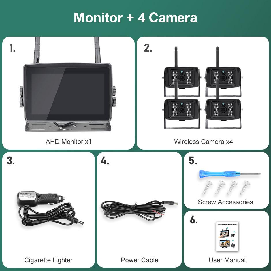 Touch Screen Wireless 7'' AHD Digital DVR Record IR Night Vision Reverse Backup Camera 4CH WiFi Monitor For Truck/Trailer/Bus/RV