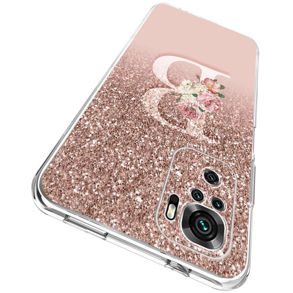 Letter Pink Shiny M R Phone Case For Xiaomi Redmi Note 14 13 12 4G 9 8 10 11 Pro Plus 5G 14C 13C 12C 10C 9C 9A Clear TPU Cover