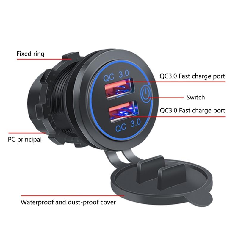 Upgrades Double  USB Car Charges Quick Charge Adapter Fast Charging ABS Dustproof USB Adapter for Vehicle Botas Motorcycles
