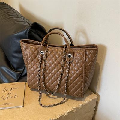 Rhombus Chain Handbag 2025 New Women's Bag Trendy Versatile Large-capacity Single Shoulder Fashionable Portable Commuter Tote Bag