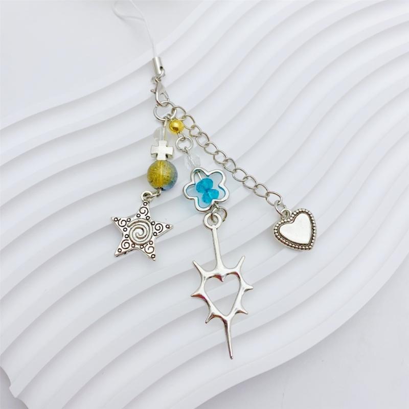 Herz-Kruzifix und Blume Handyband Handgemacht Perlen Schlüsselanhänger Charm Modischer Schlüsselanhänger Taschenzubehör für Modeliebhaber