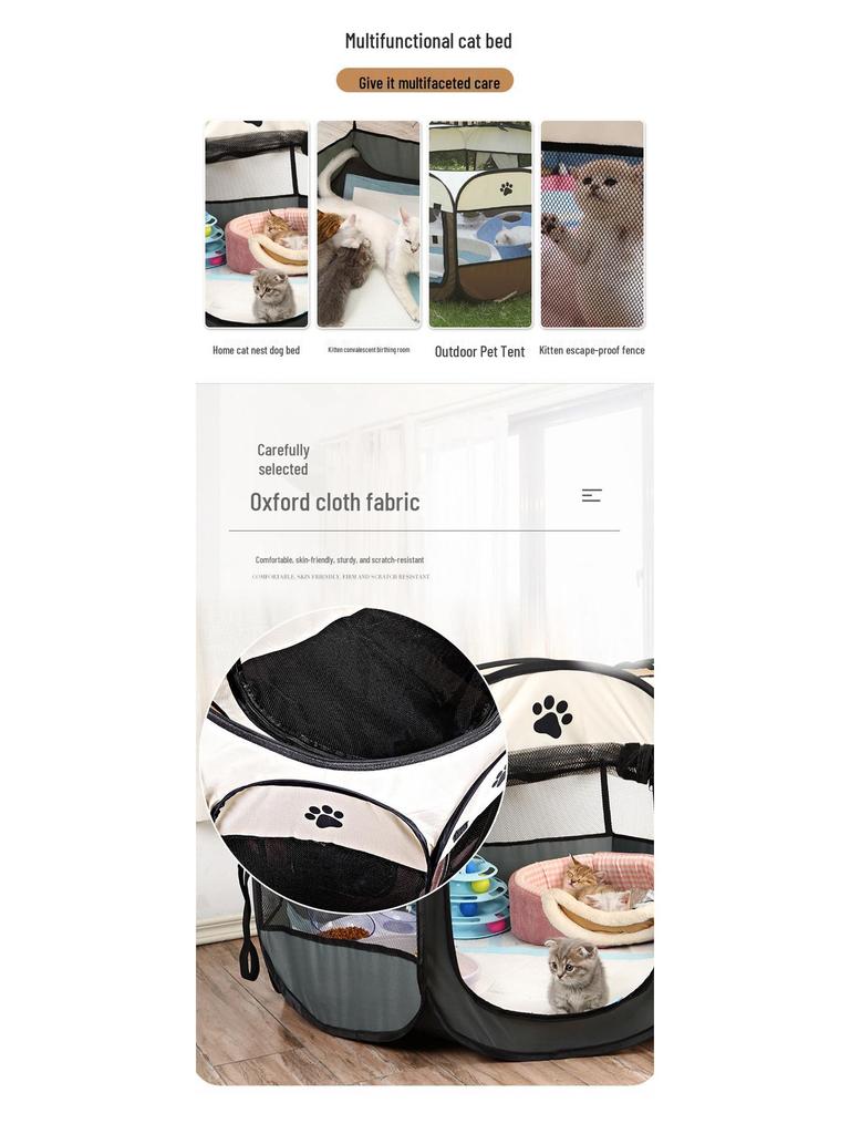 Tragbares achteckiges Haustierzelt: Faltbarer Katzen- und Hundekäfig aus Oxford-Stoff