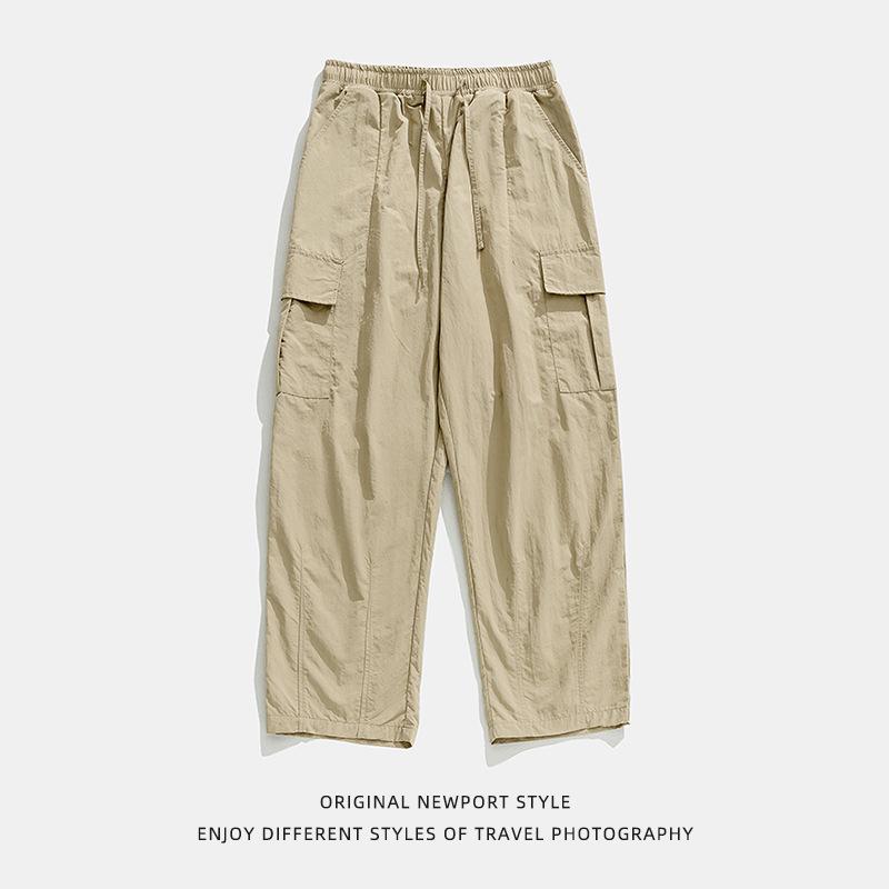 Pantaloni de lucru pentru bărbați în stil japonez, ușor șifonați, primăvară-toamnă, exterior, largi, casual, cu pliuri, cu șnur, pantaloni lungi