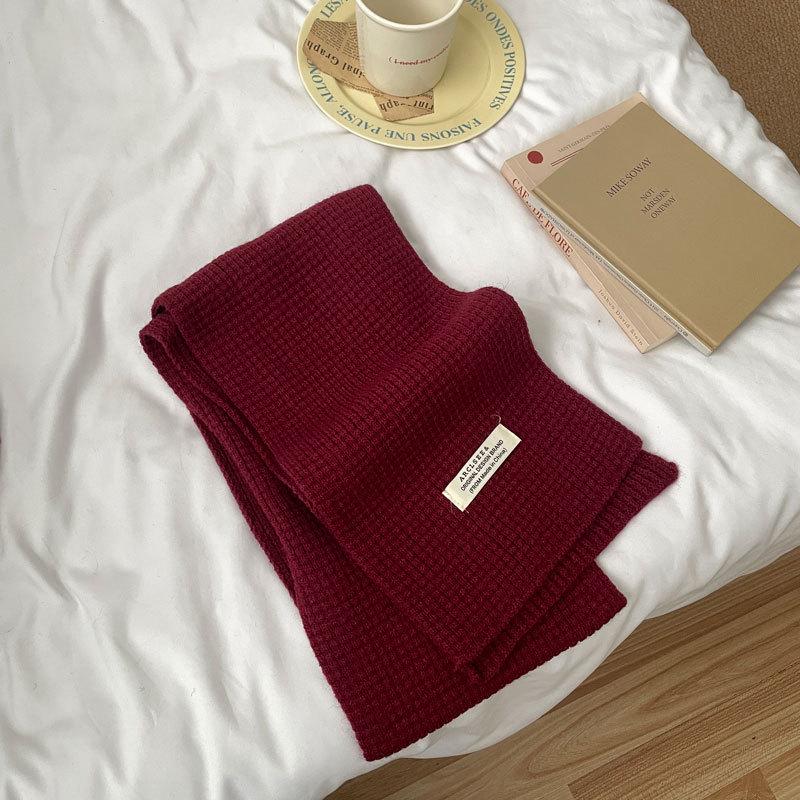 Angola Red Knitted Scarf - Winter Protection, Korean Style, Christmas Shawl for Men & Women