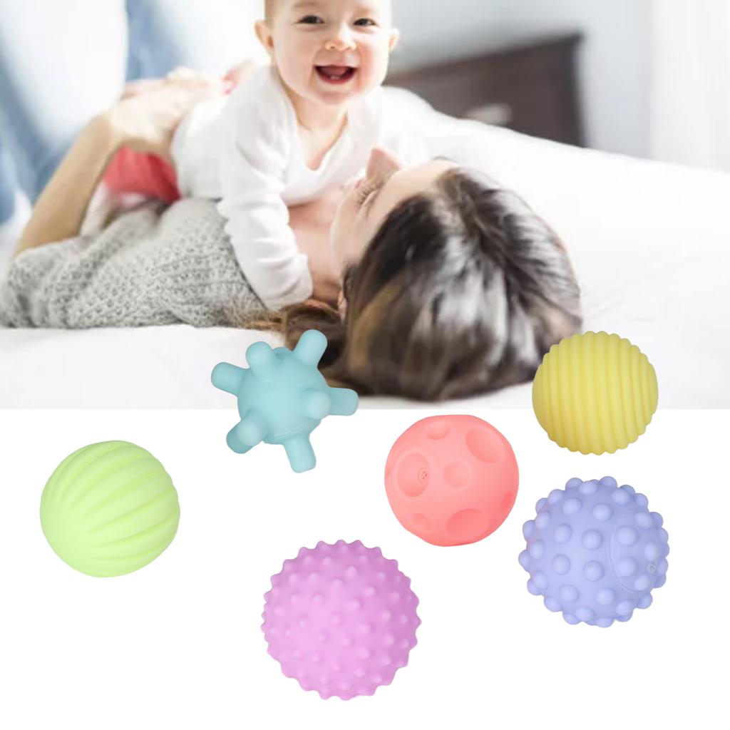 6pcs Baby Textured Set Infant Funny Soft Elastic Multicolor Squeezing Sensory Toy for Home