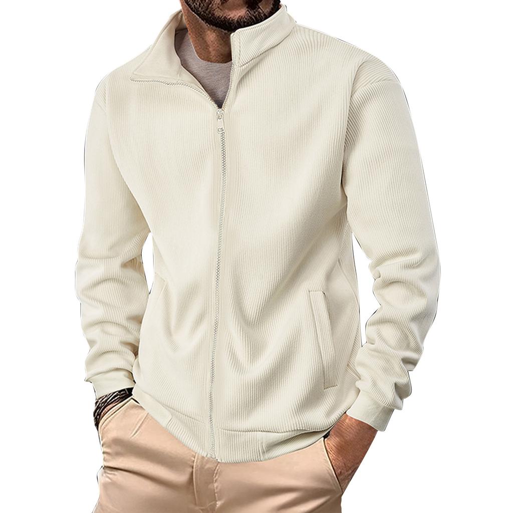 Men's Solid Color Corduroy Zipper Jacket Men's Sports Large Size Casual Jacket