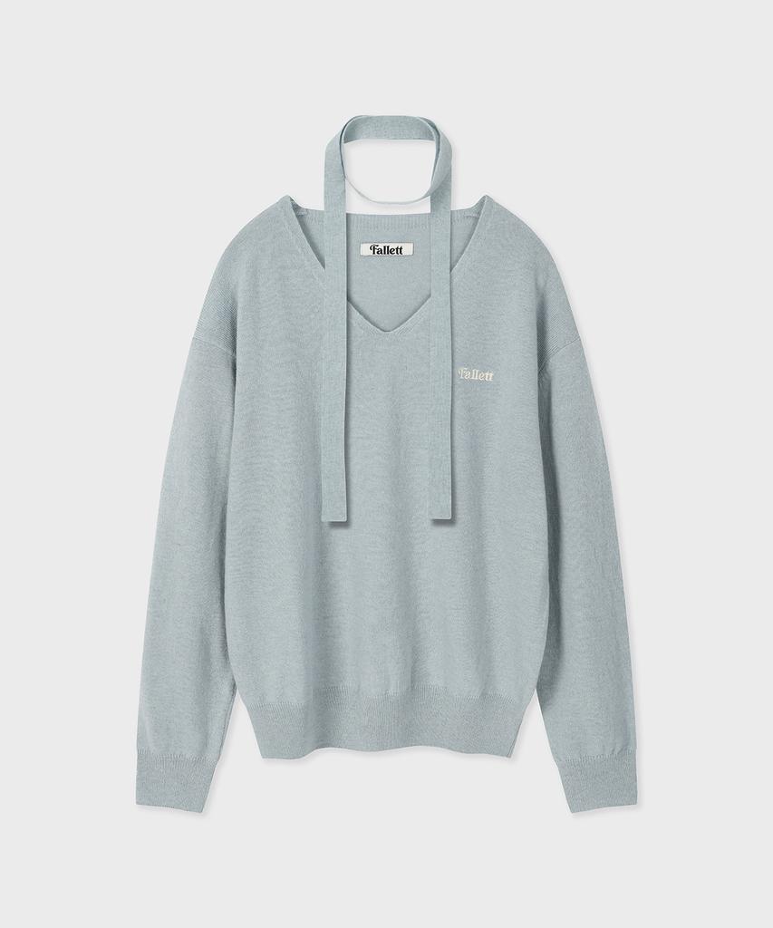 FALLETT Small Story Logo V-Neck Knit Sky Blue