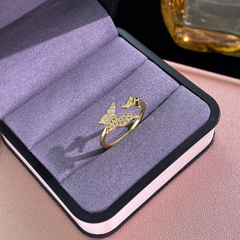 Korean version geometric butterfly ring for women with a cold and niche style, high-end and versatile rings