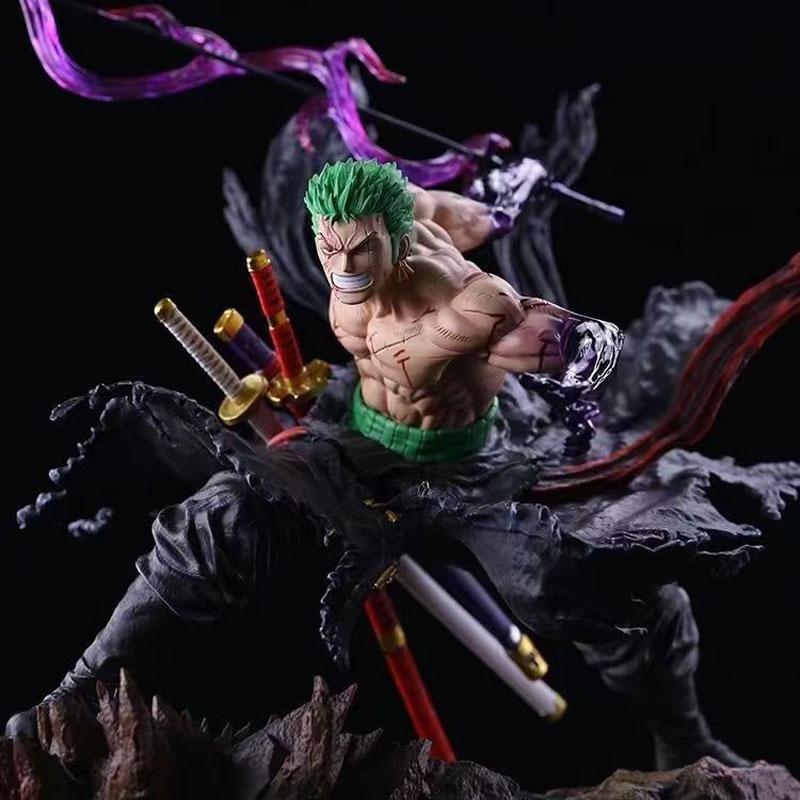 Anime One Piece Figure Battle Roronoa Zoro Scene 2 Heads Zoro Gk Statue Pvc Model Toys Doll Ornament Collection Gift