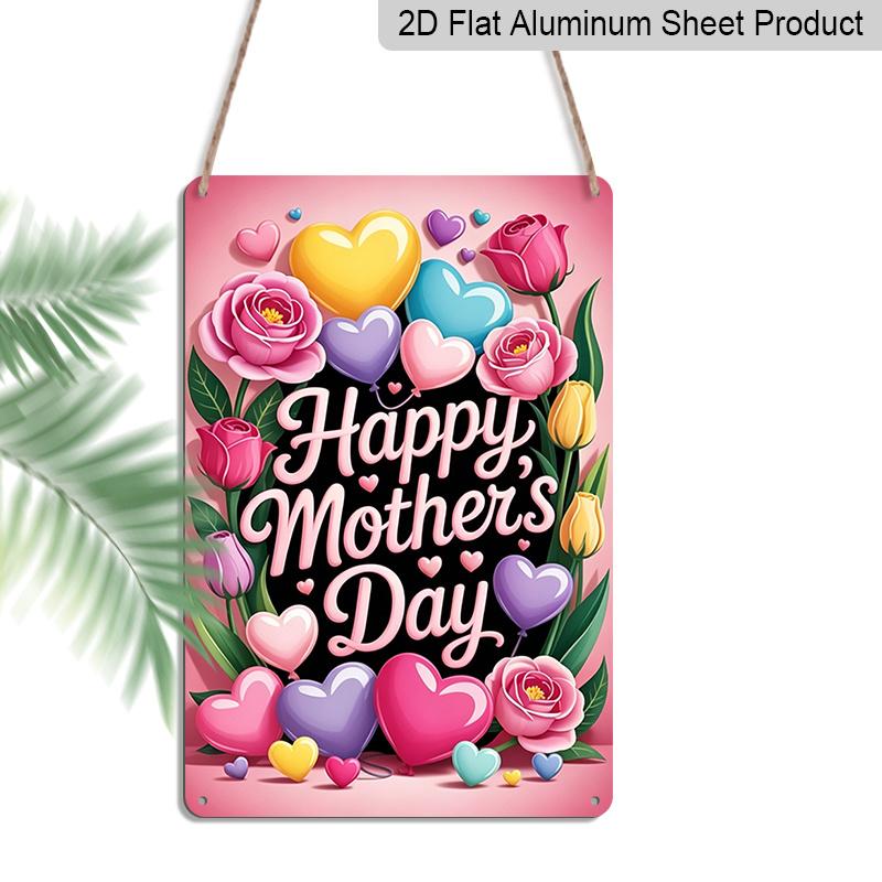 

2D Flat, 1pc Heart Balloon Floral Mother s Day Metal Wall Art Sign Happy Mother s Day - 8*12 Inch Aluminium Rustic Home Decor, Cute Wall Art, Sweet 20*30cm