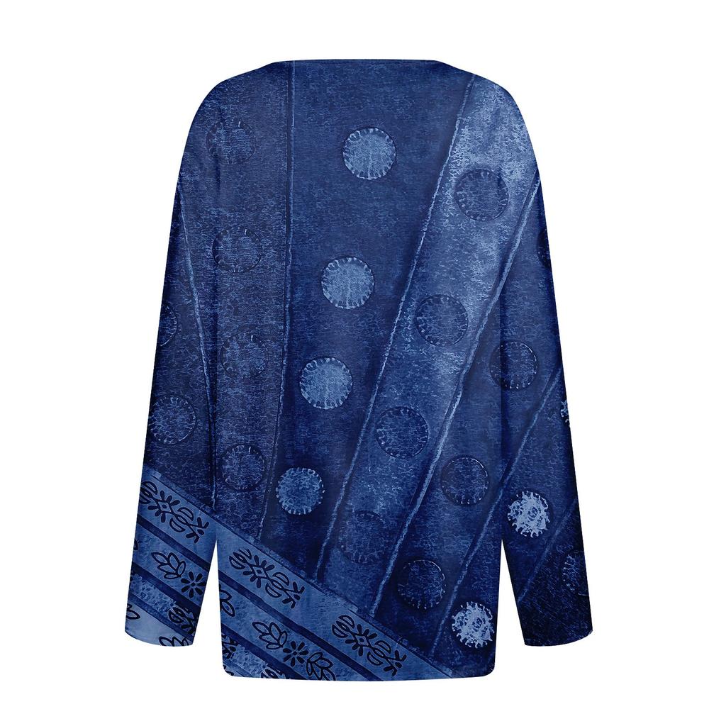 Women's T Shirt Tee Button Print Long Sleeve Daily Weekend Fashion Basic V-Neck Regular Top