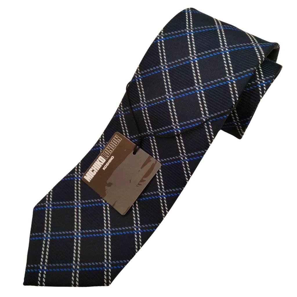 [Michiko London] Made in Japan KOSHINO Check Pattern Silk Necktie - 100% Silk - Perfect for Suits and Jackets - Stylish and Ideal for Men and Women -