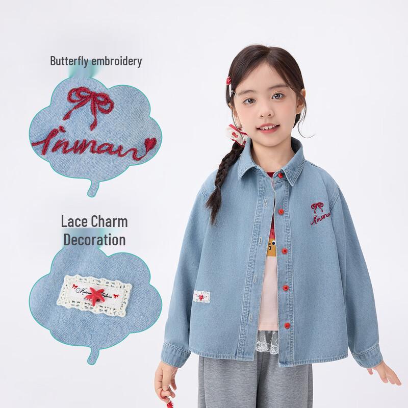 Girls' Denim Jacket with Bow Embroidery